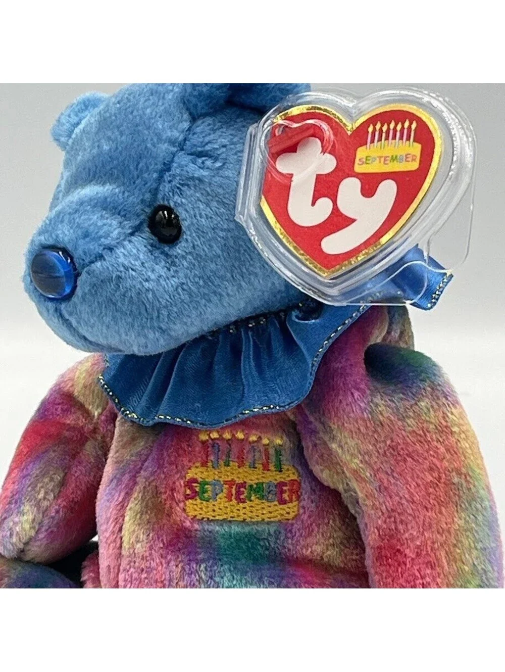 September Birthday Bear Vintage 2001 Ty Beanie Babies Tie Dye MWMT Tag Protector